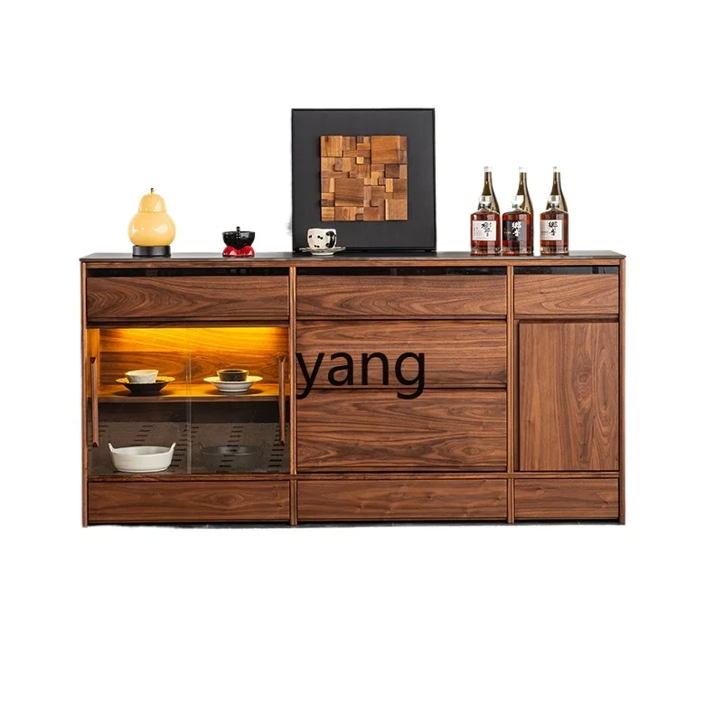 LMM， household living room integrated wall storage high cabinet solid wood tea cabinet