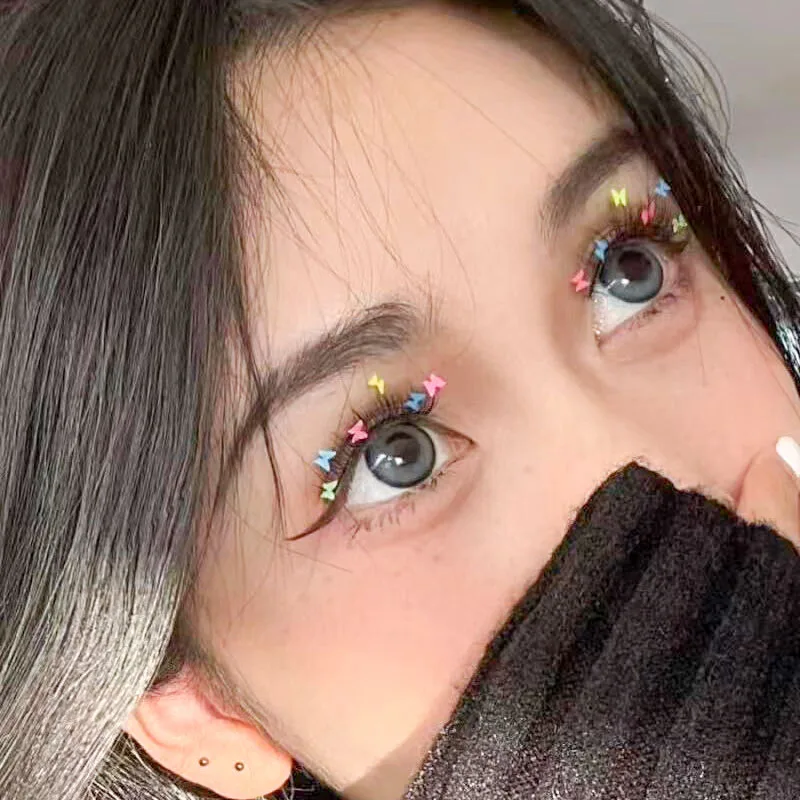 New Butterfly Heart Glitter False Eyelash Transparent Stem Natural Simulation Makeup Party Stage Drama Colored Luminous Eyelash