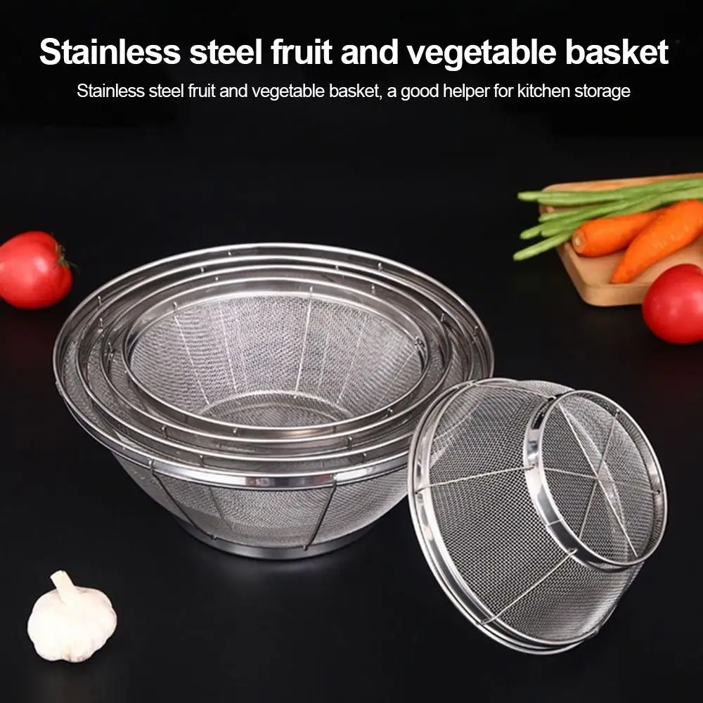 Stainless Steel Fine Mesh Strainer Self-draining Base Vegetable Fruit Washing Kitchen Colander Multi Function Strainer Basket
