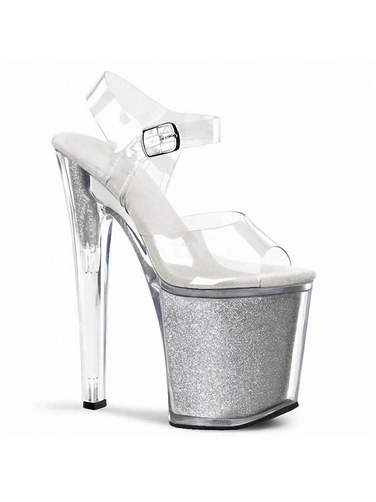 Exotic Glitter Crystal Thin heels Bling Clear Sandals 8 inches Sexy Fetish Gothic Cross dressing 20CM novelty Pole dance Bride