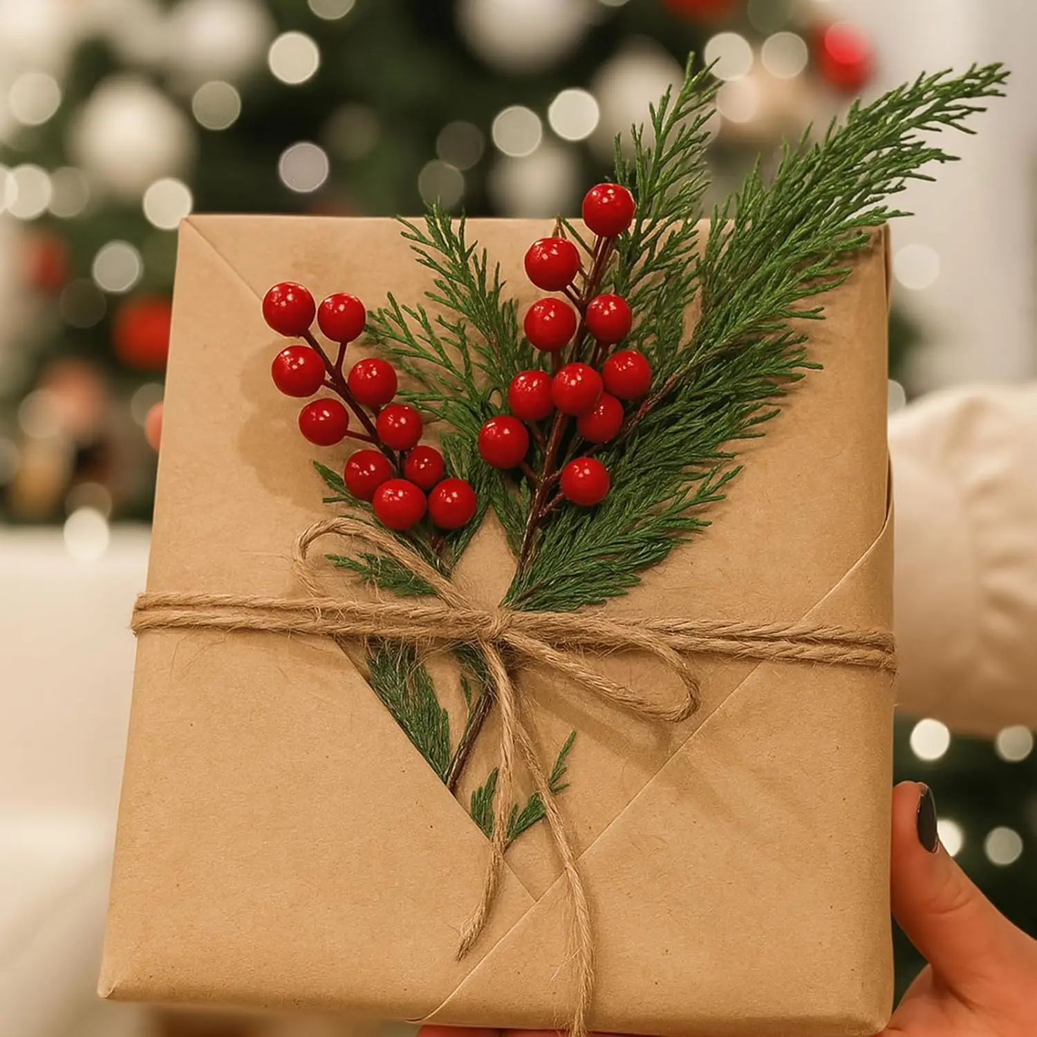 

40 Pcs Christmas Floral Picks, Red Berry Pine Branches Artificial Greenery for DIY Wreath Garland Decor