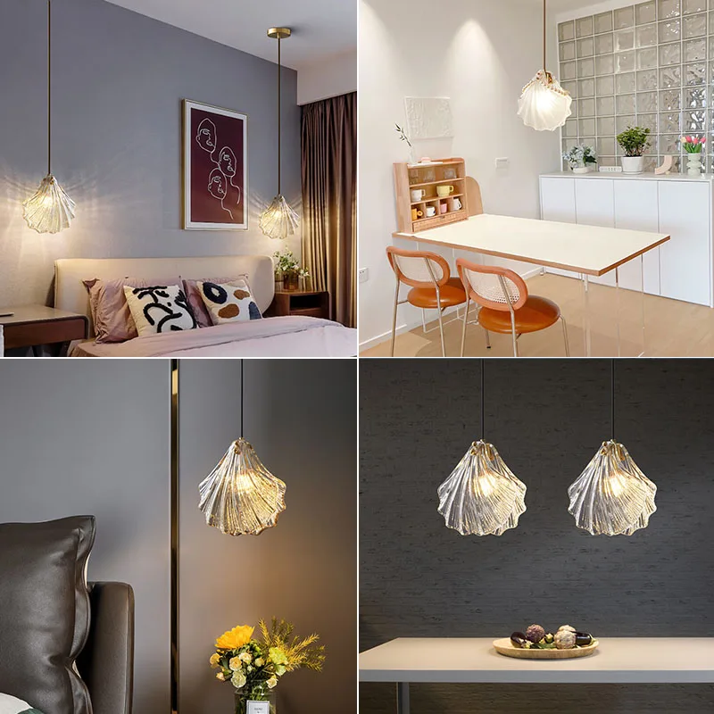 Modern Sea Shell LED Wall Lamps Pendant Lights Glass Lampshade Indoor Lighting Bedroom Dining Room Aisle Corridor Decor Lustre