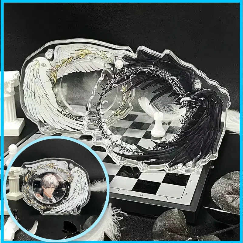 Black Crow White Feather Acrylic Jibei Brick Display Stand Grain Storage Decorative Item For Anime And Gaming Collectibles