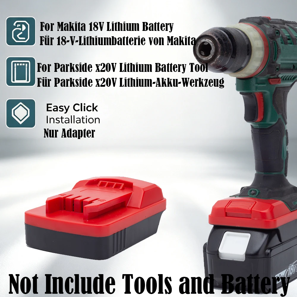 Image of 1 Stück tragbarer elektrischer kabelloser Batterieadapter-Konverter für Makita 18V 1830 BL1840 LXT Lithium-Batterie, kompatibel mit Lidl Parkside X20V Li-Ionen-Bohrschrauber, Zubehör für