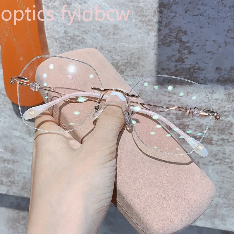 

Fashion Women's Prescription Glasses Myopia Optical Female Rimless Diamond Glasses Anti-Blue Light Cute Hyperopia +50+100+125