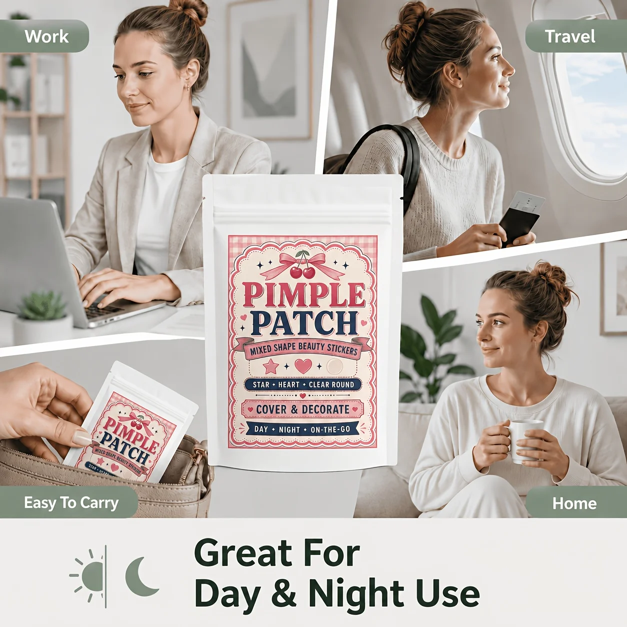 240PCS Heart Pimple Patches, Cute Hydrocolloid Face Stickers, Decorative Blemish Cover Patches, Travel Party Photo Accessories view 5