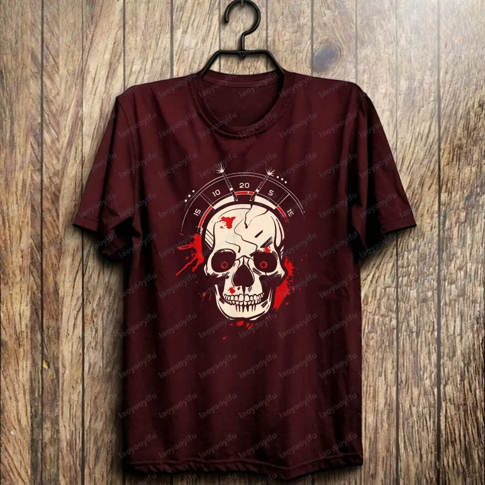 Darts Skull Cotton T-Shirt Blood Dartboard Graphic Tee Gothic Pub Night Street Fashion Punk Cool Unique Summer Men's Clothing