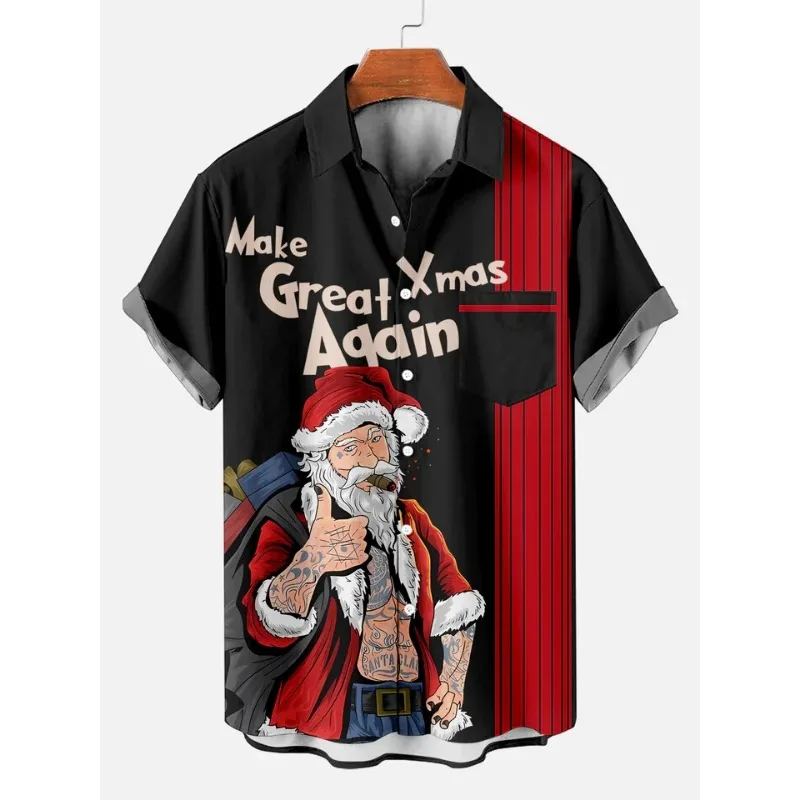 

Funny Santa Claus Men's Christmas Shirt Short Sleeve Button-down Summer Holiday Hawaiian Shirt Men's Beach Vacation Top Shirt