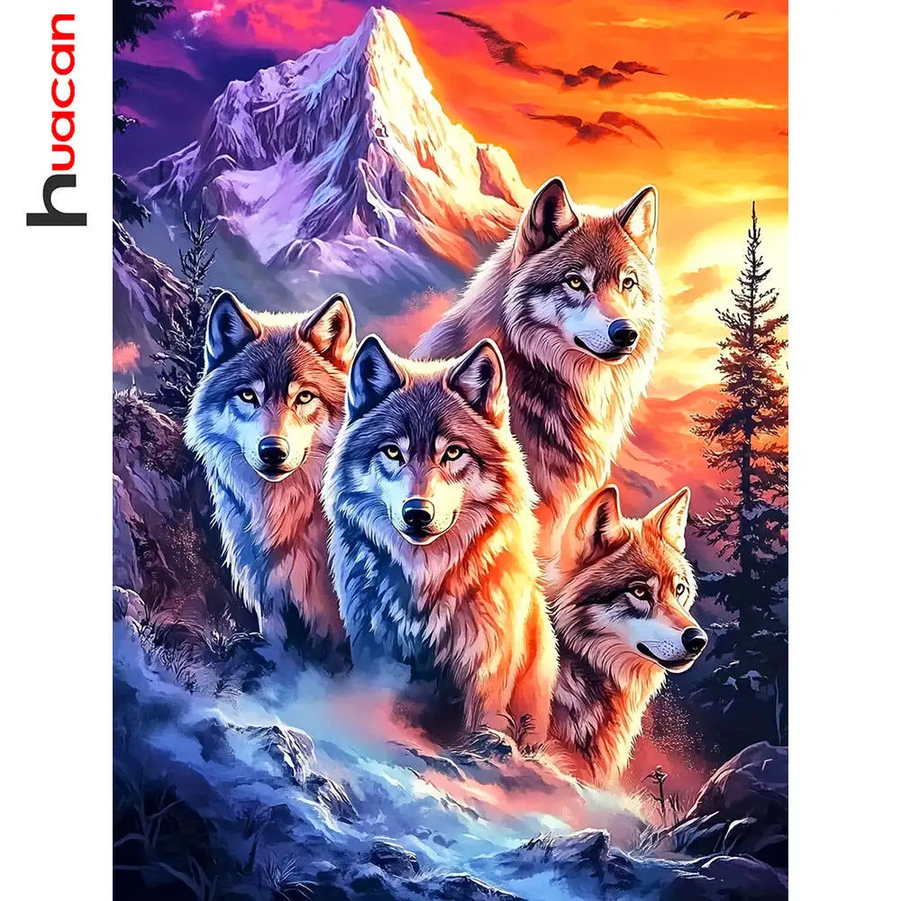 Huacan DIY Diamant Malerei Wolf Schnee Berg Diamant Mosaik Tier Kunst Dekorative Gemälde