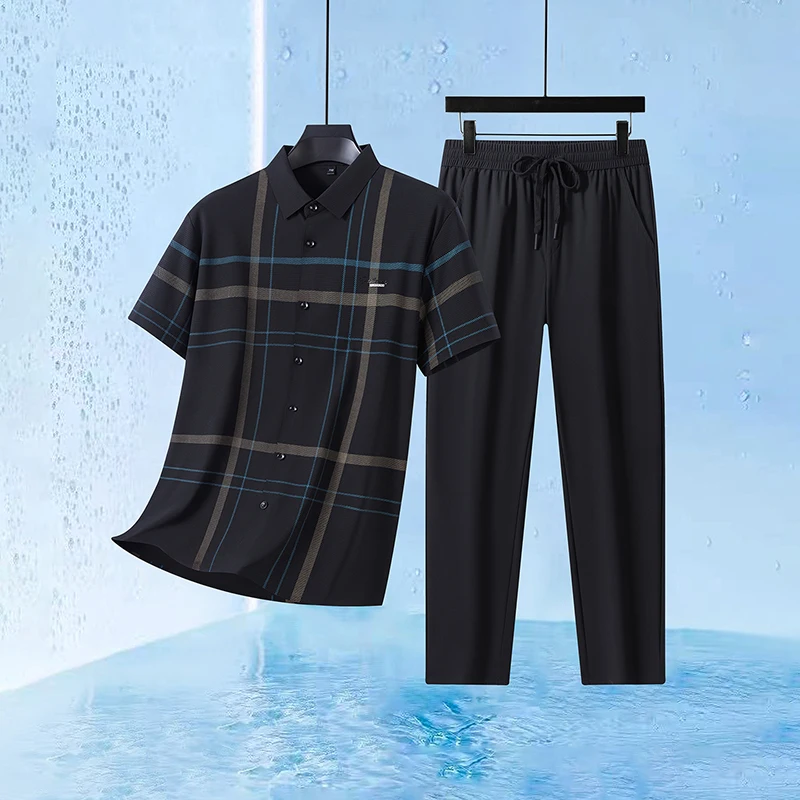 2026 New Summer Men's Loose For Men's Polo Lapel Collar Short-sleeved Trousers Two-piece Breathable Cool Casual Sportswear Set