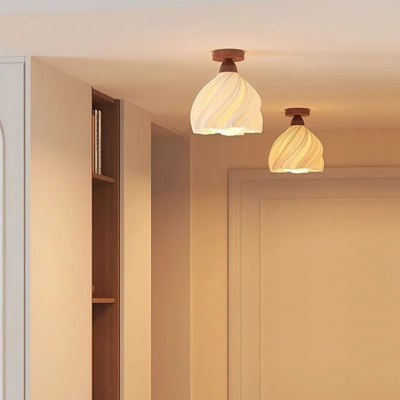 

Walnut Entrance Corridor Aisle Light Eye Protection Balcony Ceiling Lamp Retro Style Unique Shape Ceiling Light