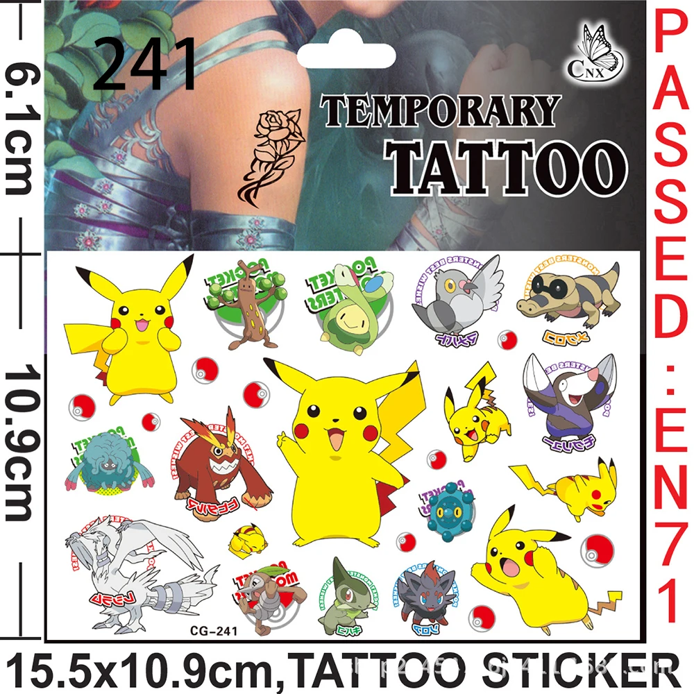 Pokemon-Tattoo-Aufkleber, wasserfest, niedliche Cartoon-Tattoos, handgefertigte Aufkleber, Geburtstagsparty-Geschenke, Geschenkartikel