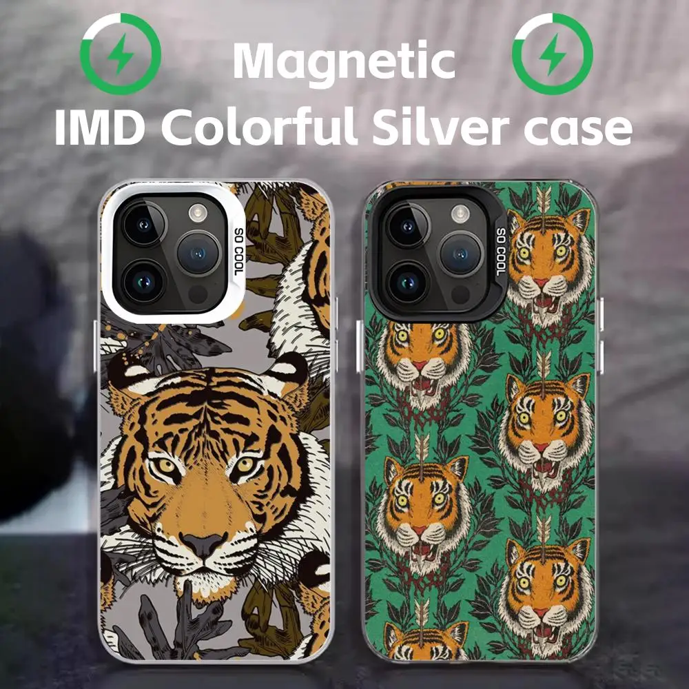 Брендовый чехол для телефона Tiger Leopard richmond Finch, магнитный, цветной, серебристый, подходит для iPhone 16, 15, 14, 13, 12, 11 Pro Max Брендовый чехол для телефона Tiger Leopard richmond Finch, магнитный, цветной, серебристый, подходит для iPhone 16, 15, 14, 13, 12, 11 Pro Max