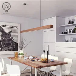 Nordic Wood Pendant Lights LED Modern Pendant Lamps for Dining Living Room Kitchen Office Shop Bar Cafe Long Strip Hanging Lamp