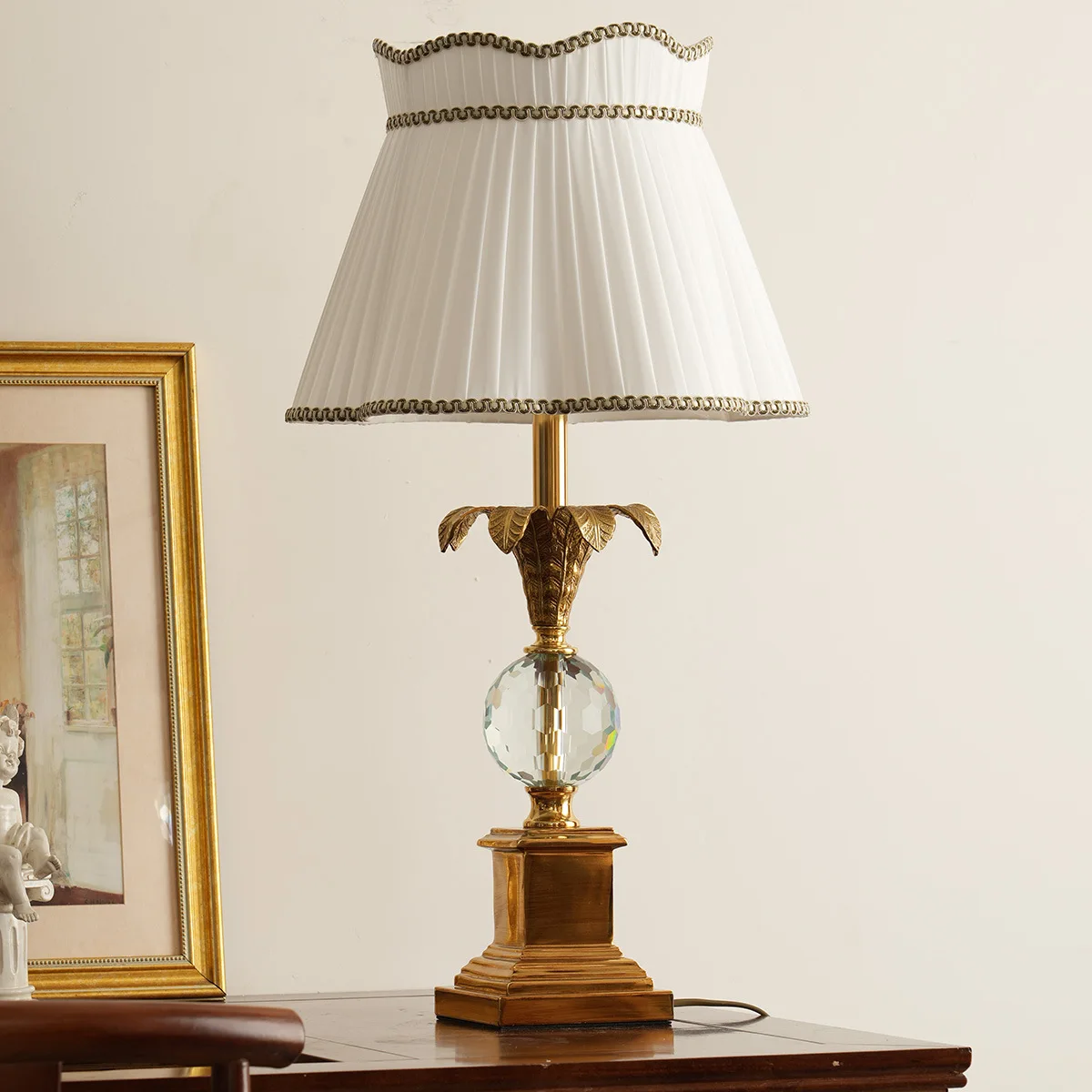 American simple crystal table lamp all copper lamp holder living room bedroom study bedside warm