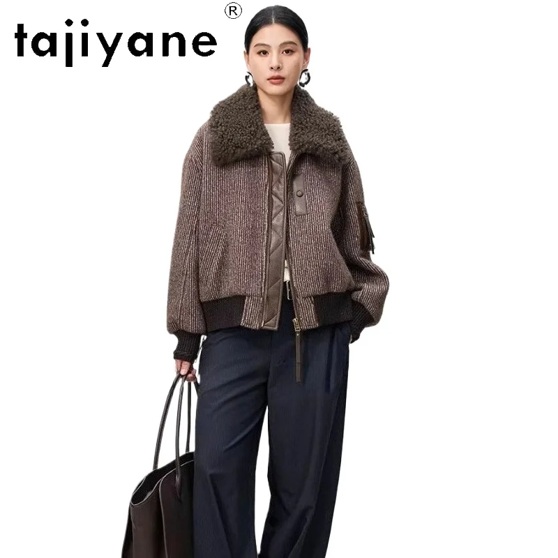 

TAJIYANE 90% куртка на гусином пуху, женские короткие повседневные пуховые пальто с шерстяным воротником, теплые зимние куртки-пуховики 2025 года, женская одежда]]패딩