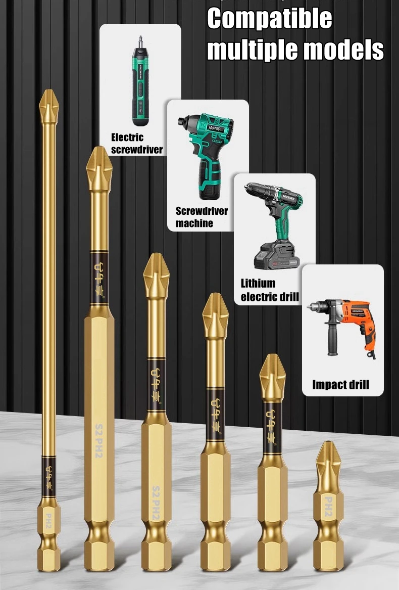 PH2 Magnetische Schraubendreher-Bits mit Magnetisierer, 25–150 mm, rutschfester Sechskantschaft, Schlagbohrer, mehrere Größen für verschiedene Szenarien – Detail 15