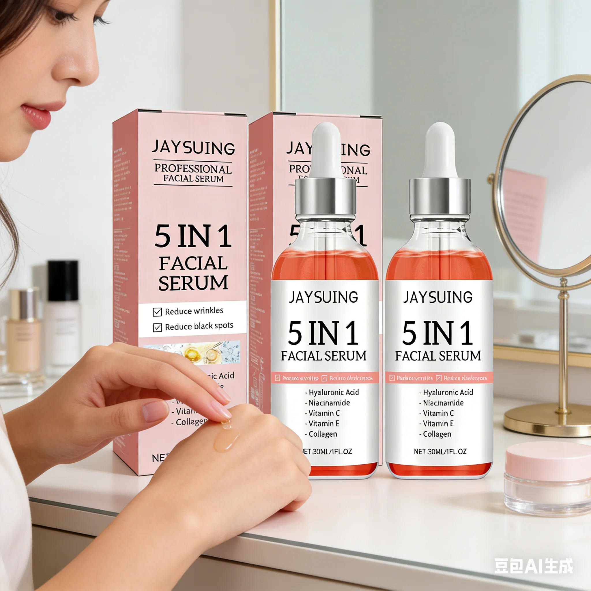 Sérum Facial Hidratante e Firmador para Reduzir Linhas Finas, Clareador com Vitamina C e Ácido Hialurônico, Cuidados com a Pele