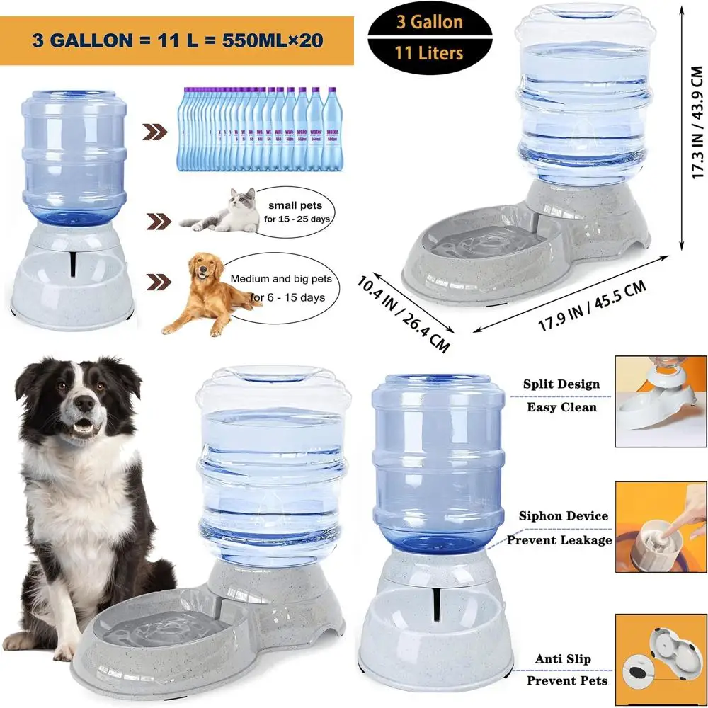 

3 Gallon Gravity-Fed Pet Water Dispenser for Dogs & Cats, Large-Capacity Water Feeder