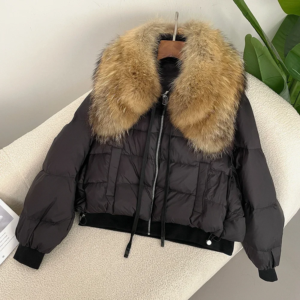 Short Parkas Down Jacket New White Duck Down Coat Winter Puffer Jacket women Thick Female Loose Real Natural Raccoon Fur Coat