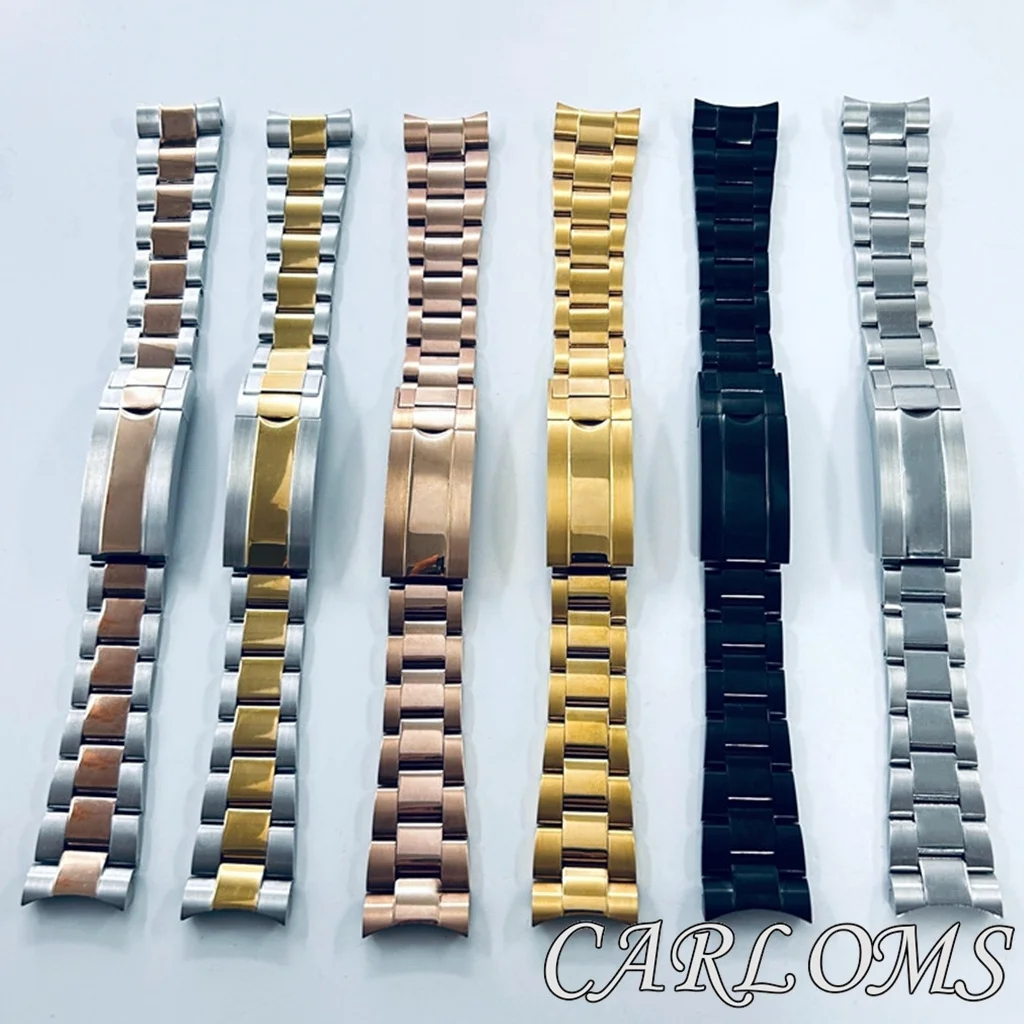 High Quality 20mm Solid Stainless Steel Bracelet Two Tone Gold/Rose Gold Glide Lock Clasp Silver Black Gold Strap For Date SUB