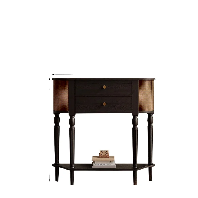 

CX retro solid wood semi-round rattan entrance cabinet corridor very narrow small apartment storage cabinet