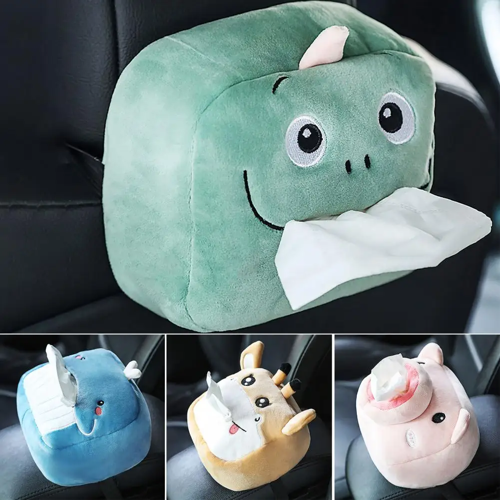 Useful Zipper Design Comfortable Cute Cartoon Plush Napkin Holder Stain-resistant Car Tissue Dispenser for Auto