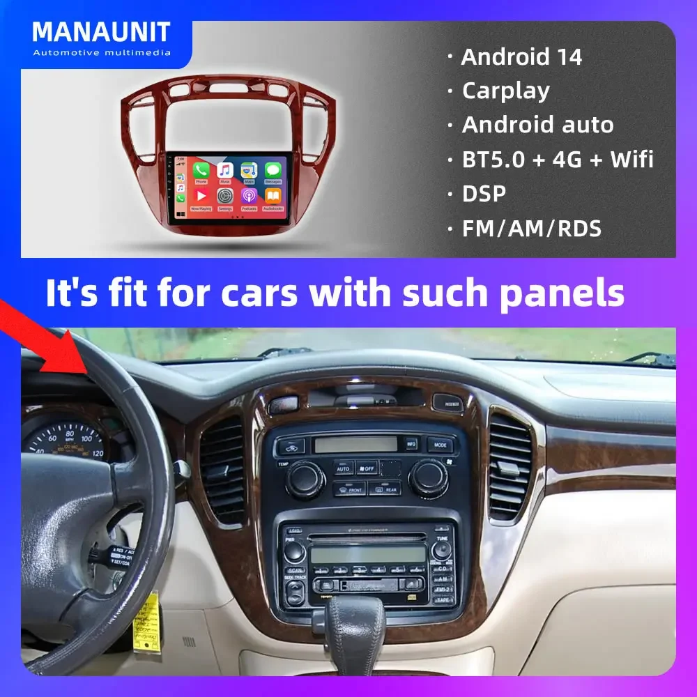 Car Multimedia Player for Toyota Hig hlander Red 2002-2008,Carplay,Android Auto,Radio,Video,Navigation,GPS,DVD,Stereo,Head Unit