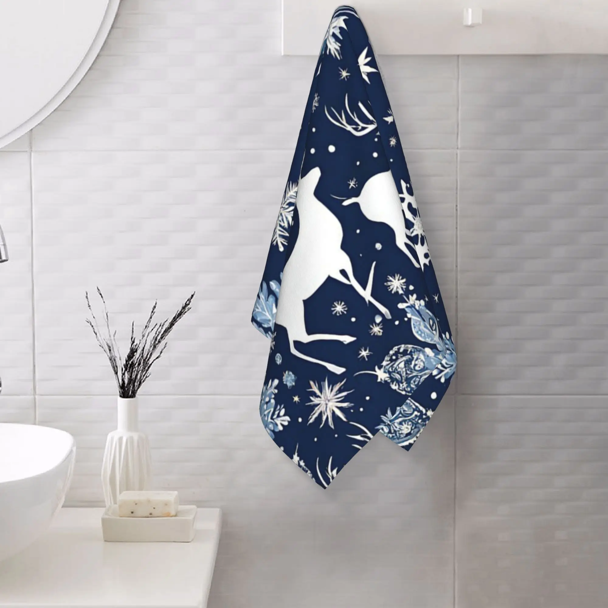 Custom Christmas. blue and white .8 Soft Face Towel Quick Dry Pool Bath Cotton Towels Absorbent