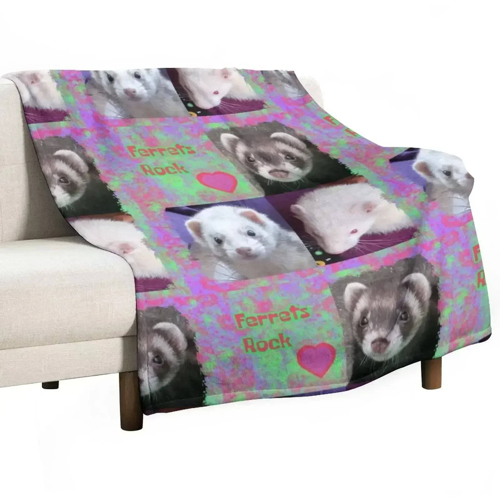 Ferrets Rock photo message Throw Blanket Soft Plush Plaid Blankets For Sofas Luxury For Decorative Sofa Blankets