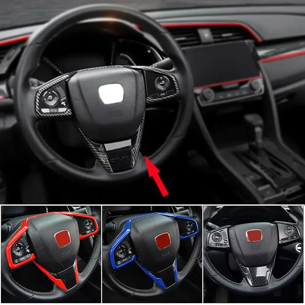 3PCS Carbon Fiber Style Car Steering Wheel Frame Cover Trim Stickers For Honda Civic 10th 2016 2017 2018  Interior Accessories