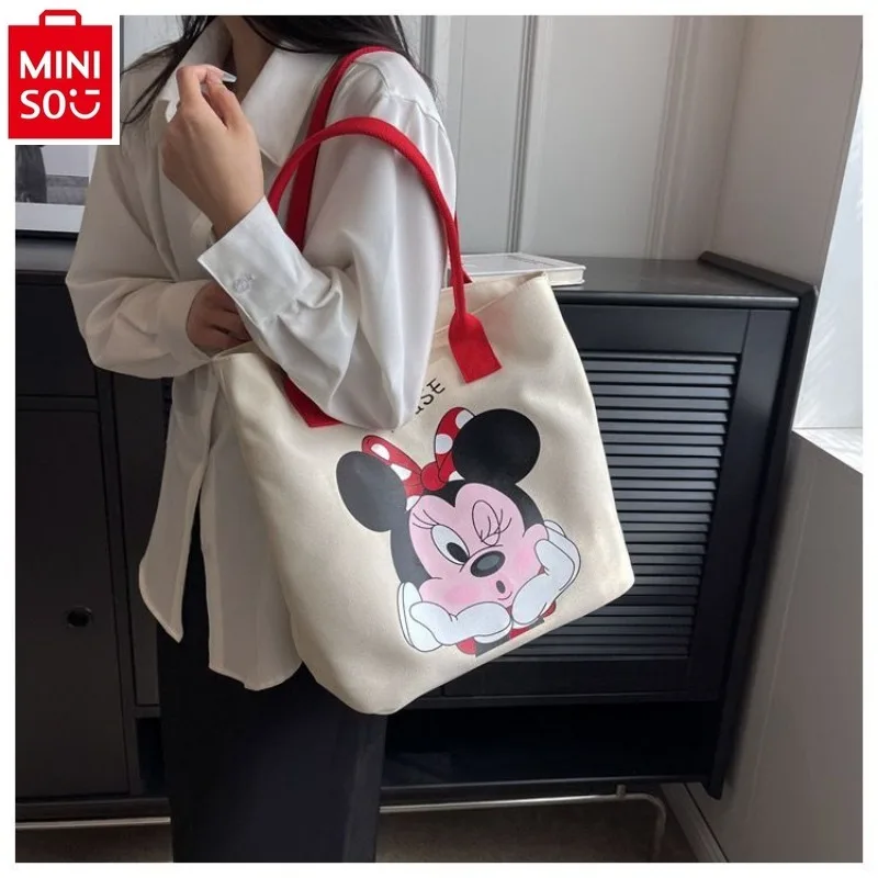 MINISO   Disney Large Capacity High Quality Canvas Handbag 2024 New Women's Cartoon Mickey Leisure Versatile Tote Bag