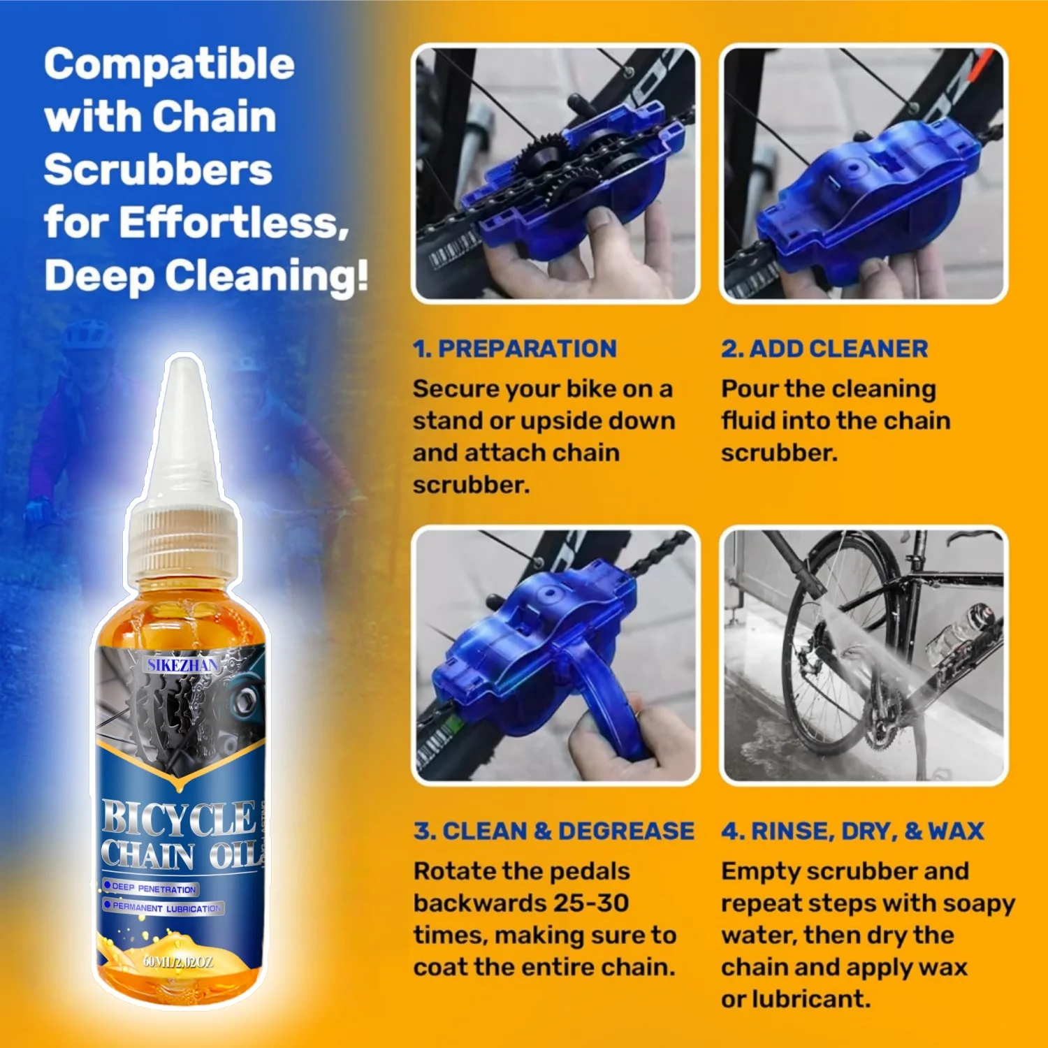Bike Chain Cleaner Kit Including Chain Oil Lubricant,Bike Chain Degreaser,Chain Scrubber and Bicycle Cleaning Brush Tools image 2
