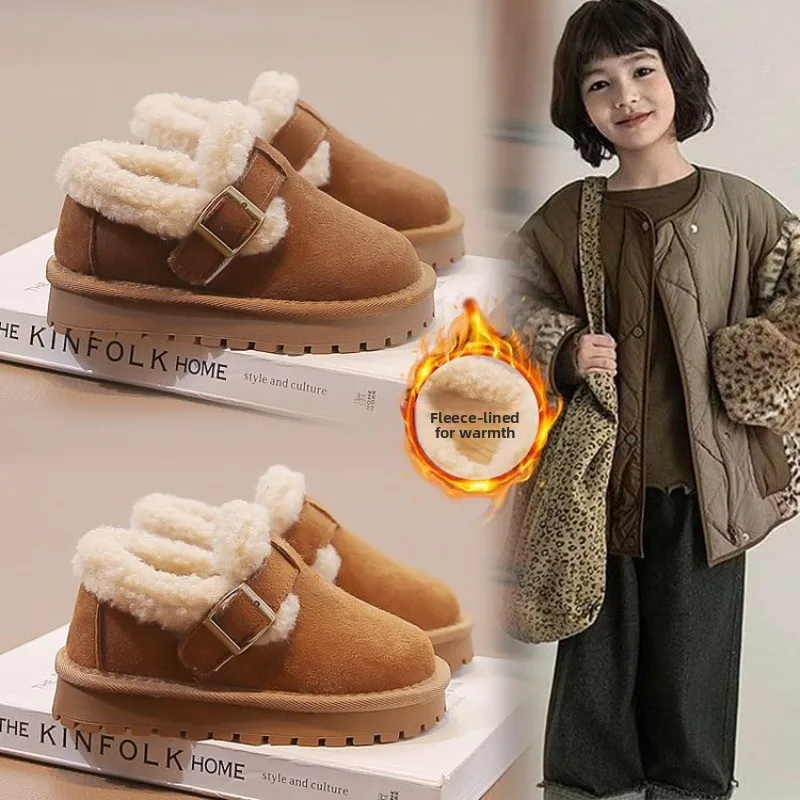 2026 Winter New Round Toe Warm Cotton Shoes Hook&Loop Portable Korean Version Of Children's Shoes