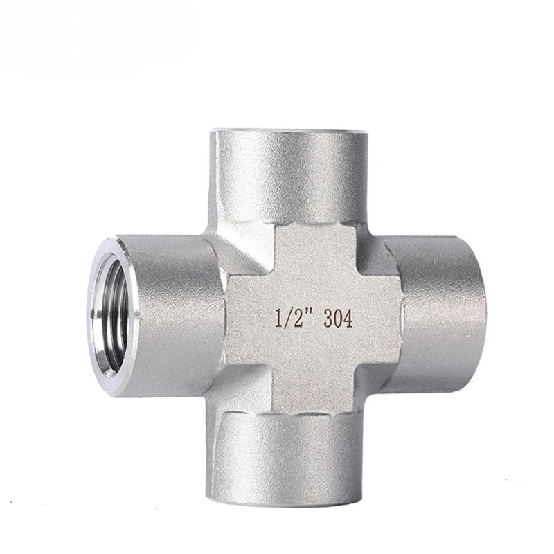 

304 Equal Socket Four-Way Connector Forging CNC High Pressure Internal Thread Cross Four-Way 2 Points