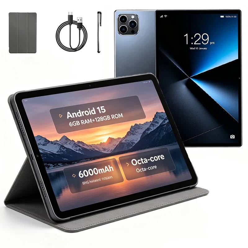 New 10.1" IPS HD Tablet 6GB RAM 128GB ROM  5+8MP Dual Cameras 6000mAh WiFi 5 Android 15 Gaming Tablet