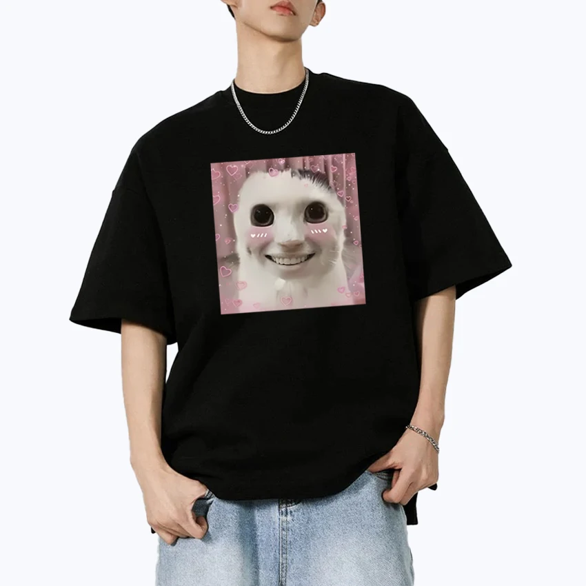 

Goofy Ahh Cat T Shirt Meme Dank Cursed Weirdcore Cringey 100% Cotton short sleeve t-shirts Cute Kawaii Oversized Unisex clothing