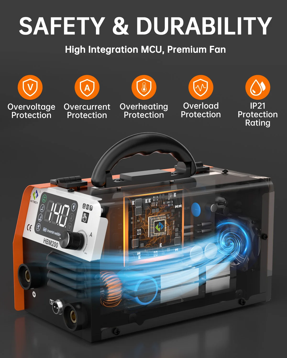 ماكينة لحام HITBOX 3 في 1 MIG 220 فولت MMA/Lift TIG/MIG بدون غاز شبه أوتوماتيكية لحام عاكس IGBT أدوات التآزين HBM200