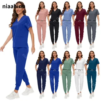 Uniforme médical polychrome pour femmes, ensembles de gommages pour animaux de compagnie, combinaisons de travail pour hôpitaux, accessoires d'infirmière, combinaison de chirurgie dentaire, vêtements de travail de laboratoire