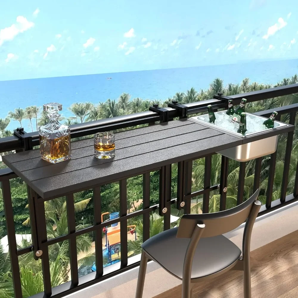 

Balcony Table Outdoor Patio Bar Table with Durable Composite Tabletop Aluminum Alloy Frame Hanging Folding Adjustable