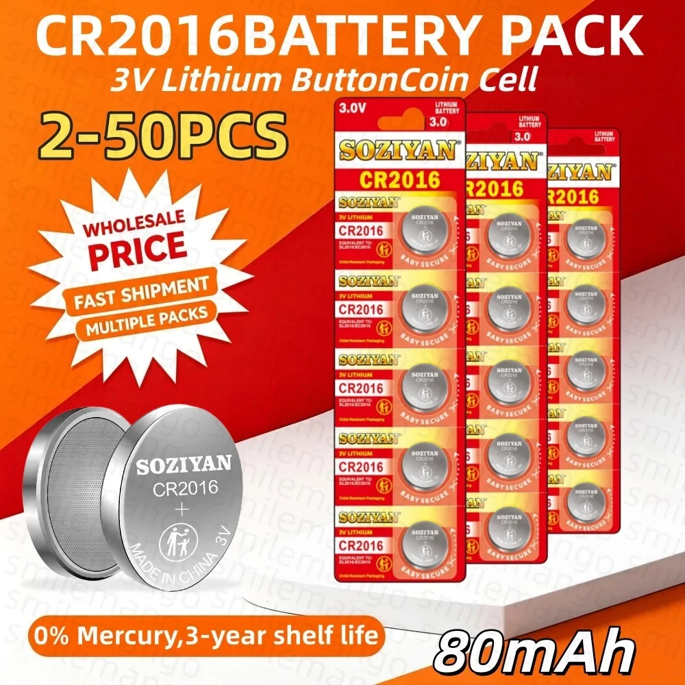 CR2016 3V Lithium-Batterie für Uhr, Taschenrechner, Fernbedienung, Spielzeug, Knopfzellenbatterie