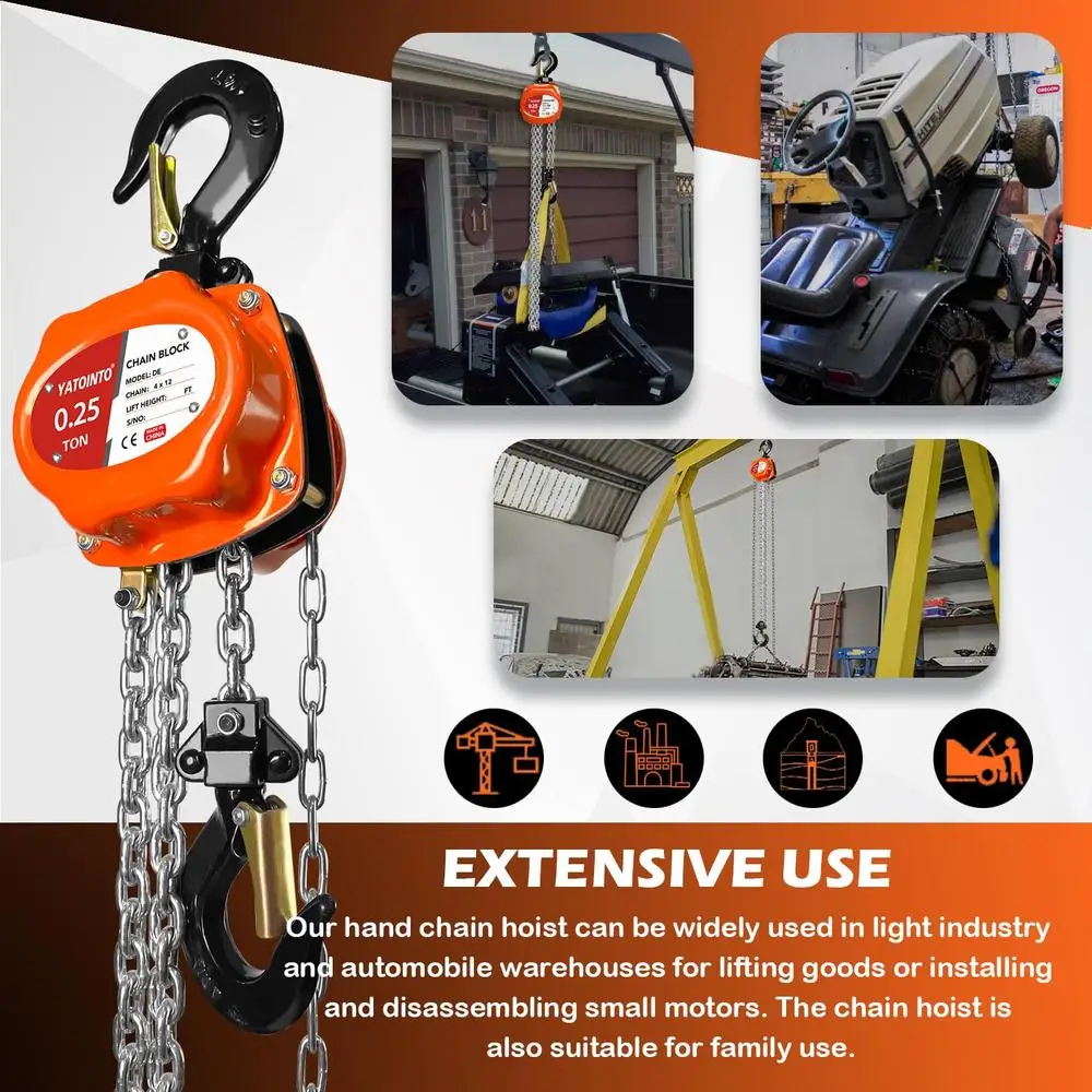 Compact Portable Mini Hand Chain Hoist 1/4 Ton 550Lbs 10FT Lift Height Efficient Brake System Durable Reliable Safe Easy