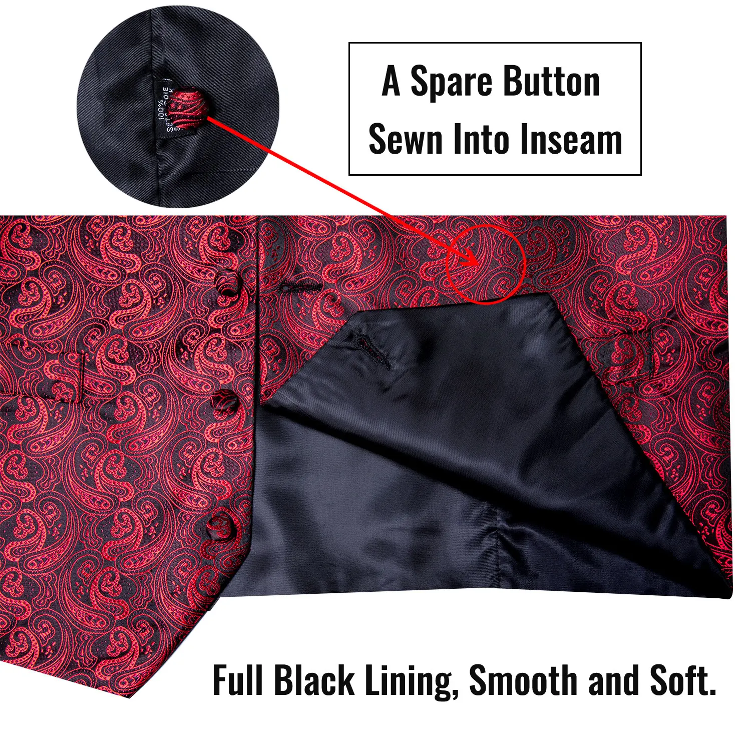 Dibangu Classic Red Black Paisley Men\'s Suit Vest Necktie Pocket Square Cufflinks Set Formal Business Waistcoat for Man Wedding