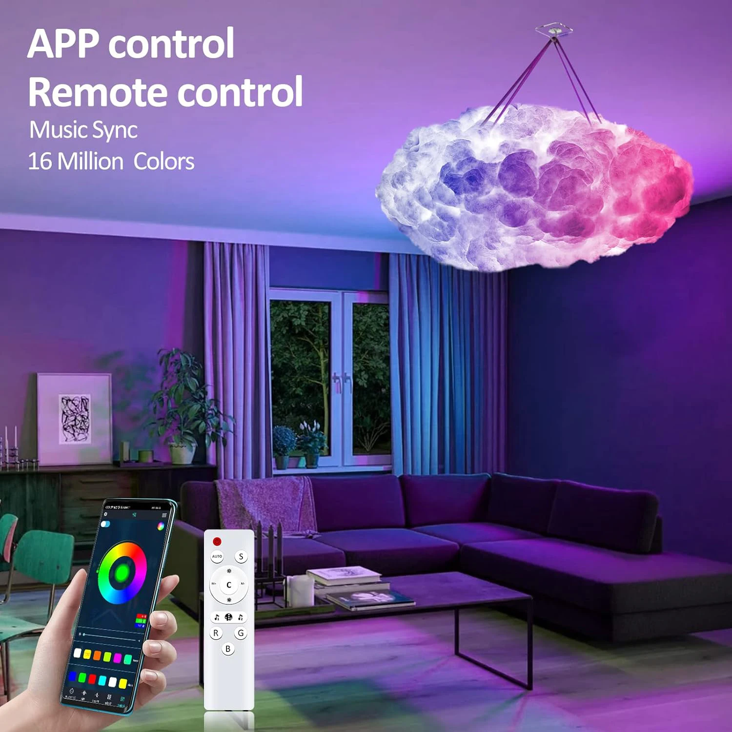 3D Big Cloud lightning Light Music Sync Multicolor Night light Changing Strip Light Remote APP NO DIY Coolest Decor Home Bedroom