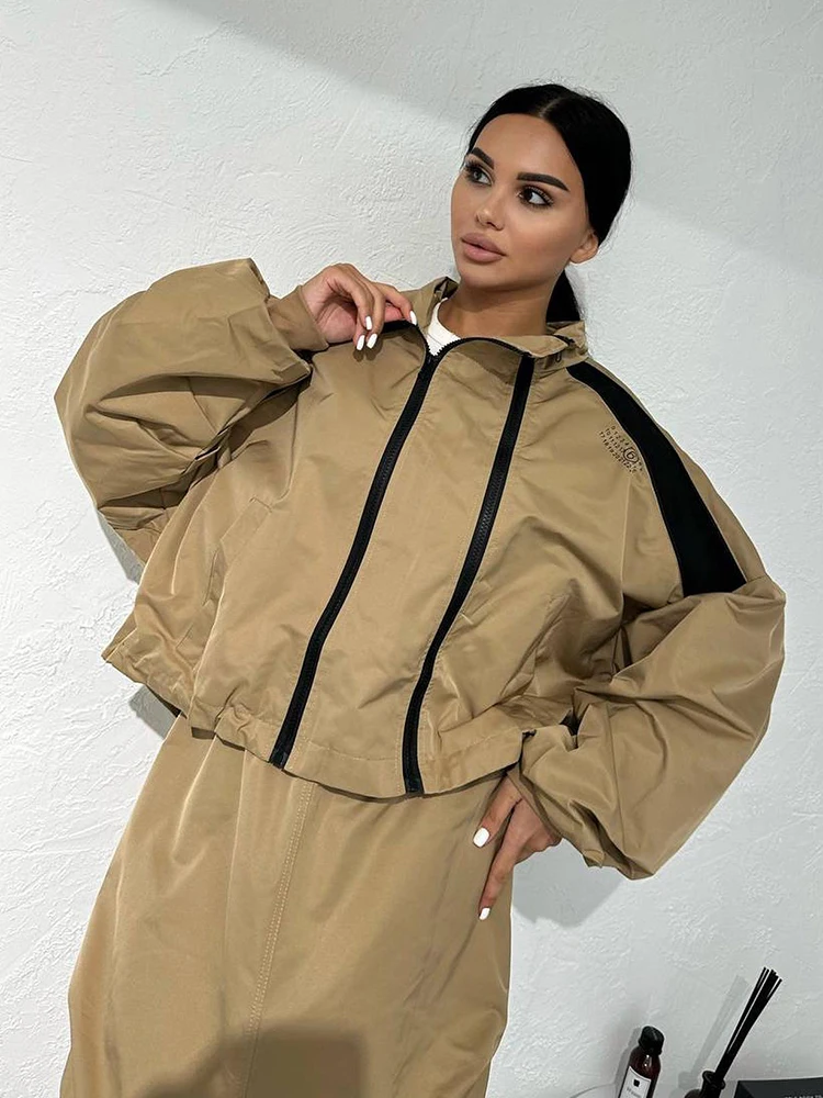 Casual Vintage Loose Jacket Versatile Chic Minimal Zip Up Cropped Windproof Coat Ladies Street Lazy Style Fall Outerwear