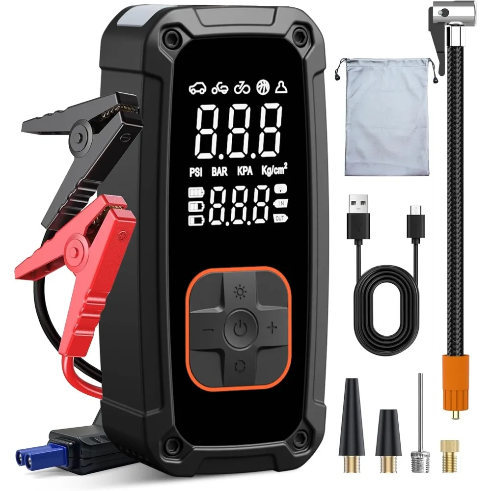 

Tire Inflator Portable Air Compressor with Jump Starter - 150PSI & 25000mAh Car Battery Jump Starter with Tire Pressure Gauge