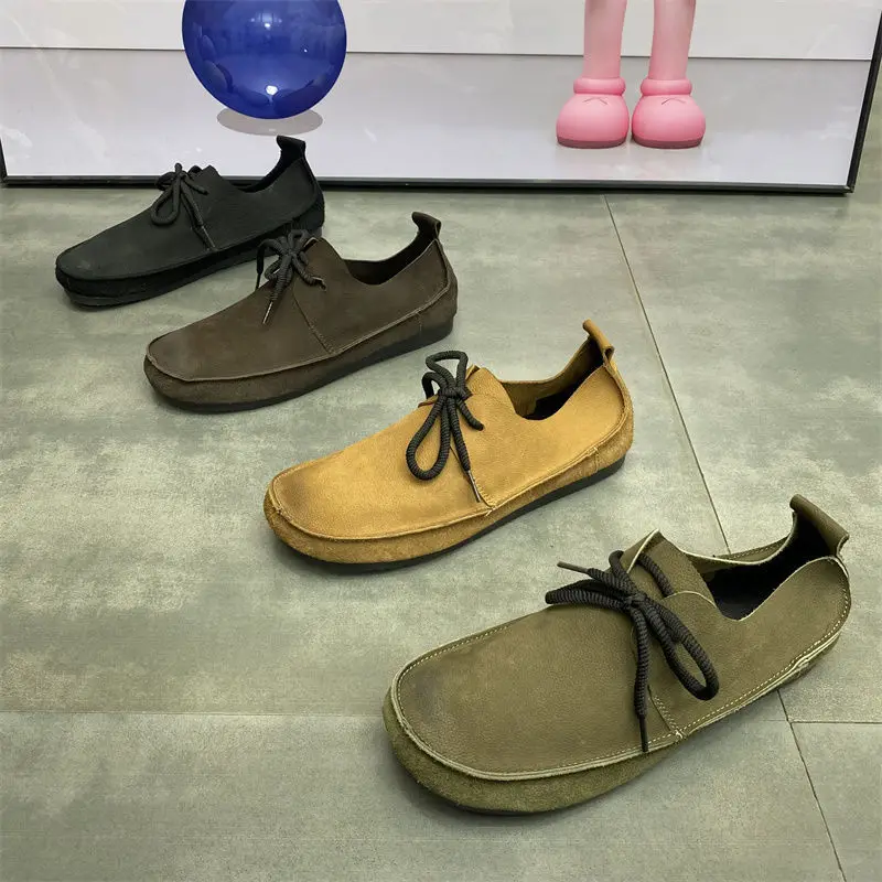 Careaymade-Men Sewing Retro Shoes Soft Handmade Casual Suede Leather Non-slip Classic Comfortable Slip-on Spring Summer Autumn