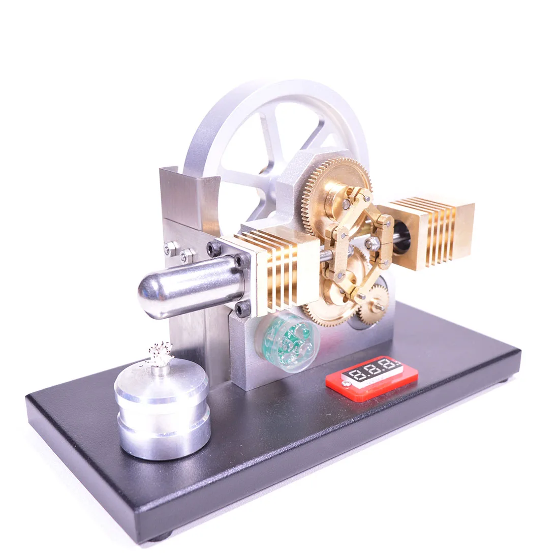 Horizontally Opposed Diamond Structure Gear Drive Hot Air Stirling Engine Generator Model With LED Light And Voltmeter Gift Lear