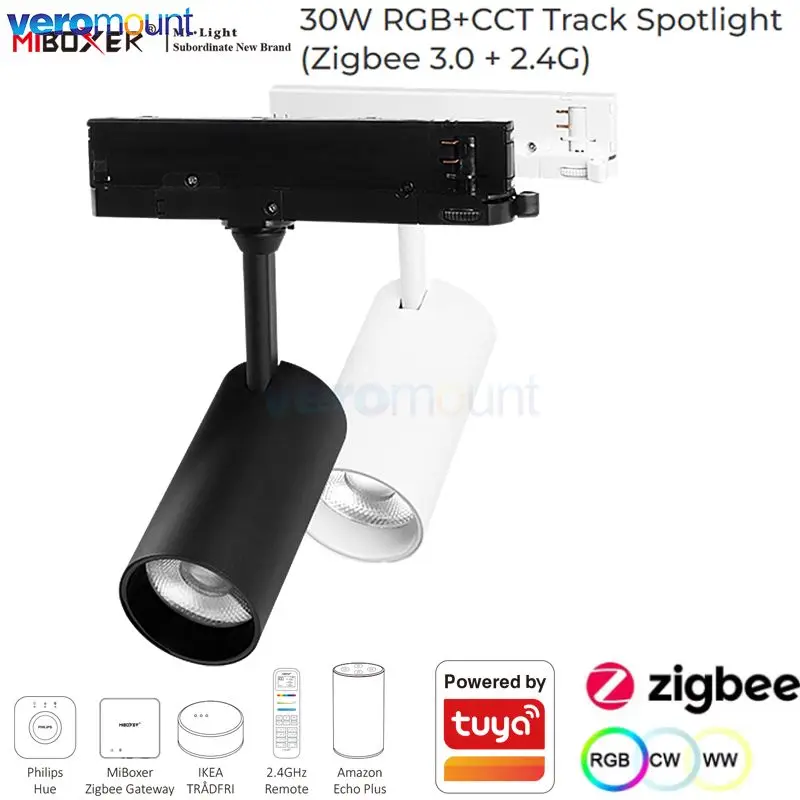 

MiBoxer TS5-30W-ZR TS5-30B-ZR 30W RGB+CCT Track Spotlight (Zigbee 3.0 + 2.4G) Smart WiFi Tuya APP Voice RF Remote Control