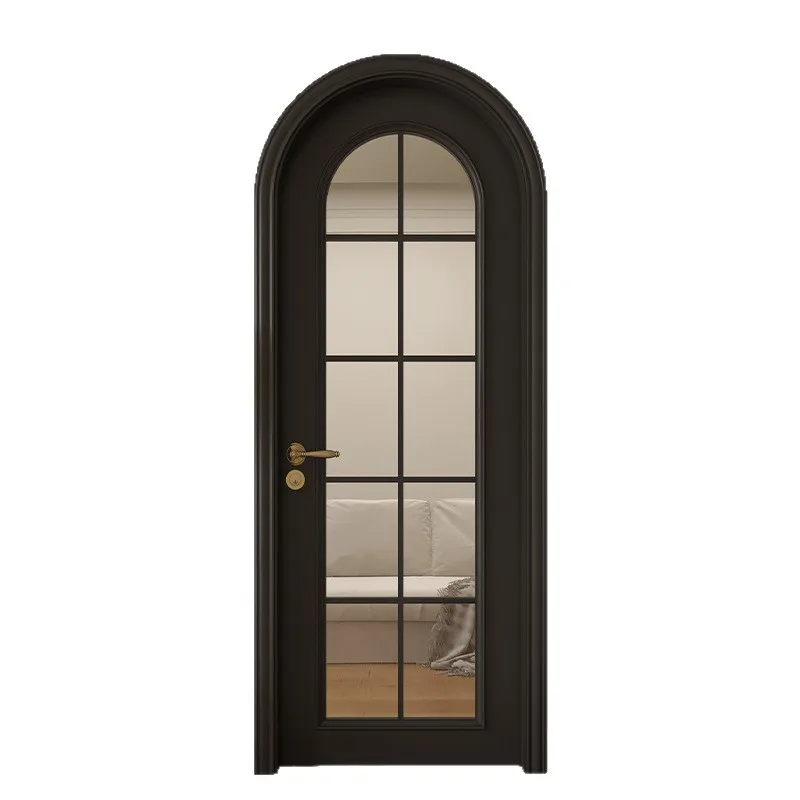 

Vintage French style black room door arc arched solid wood bedroom door lattice glass interior door